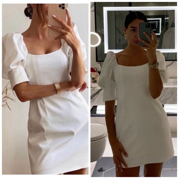 Zara White Puffed Sleeve Mini Dress - Picture 4 of 15